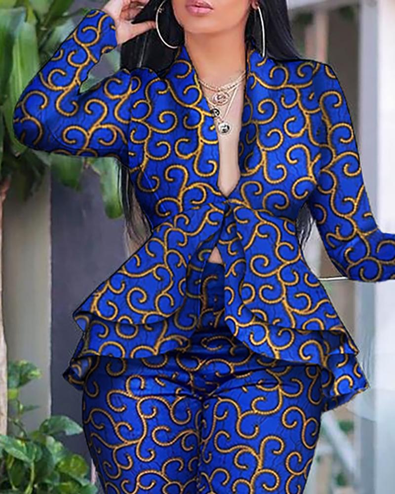 Two Piece Set Long Sleeve Solid Ruffles Design