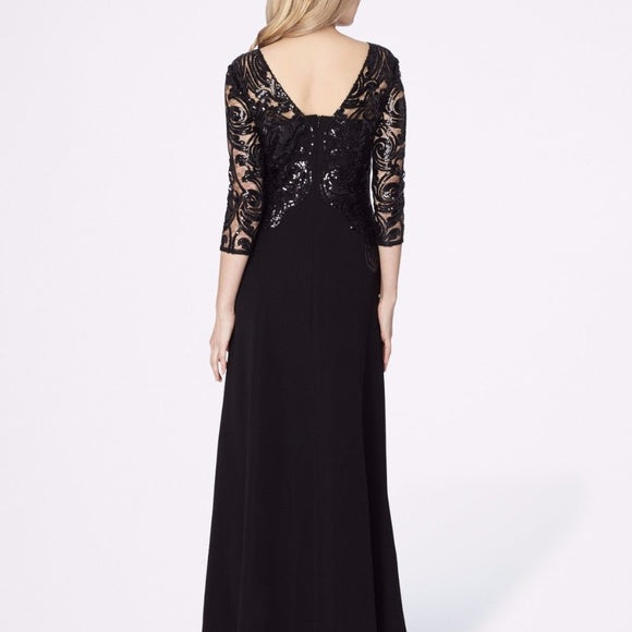 TAHARI ASL Sequined Embroidered Lace Crepe Gown