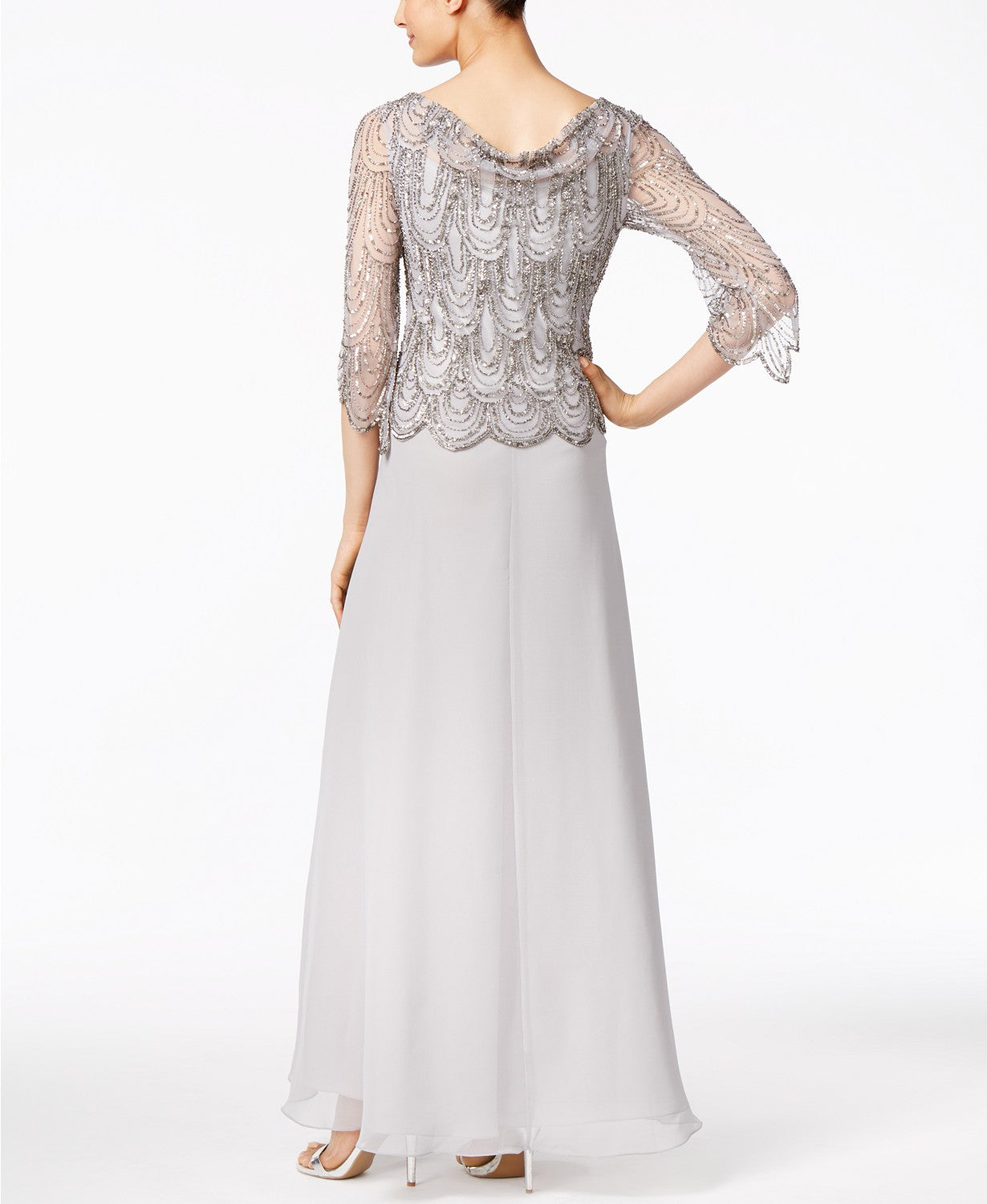 J Kara Embellished Cowl-Neck Gown